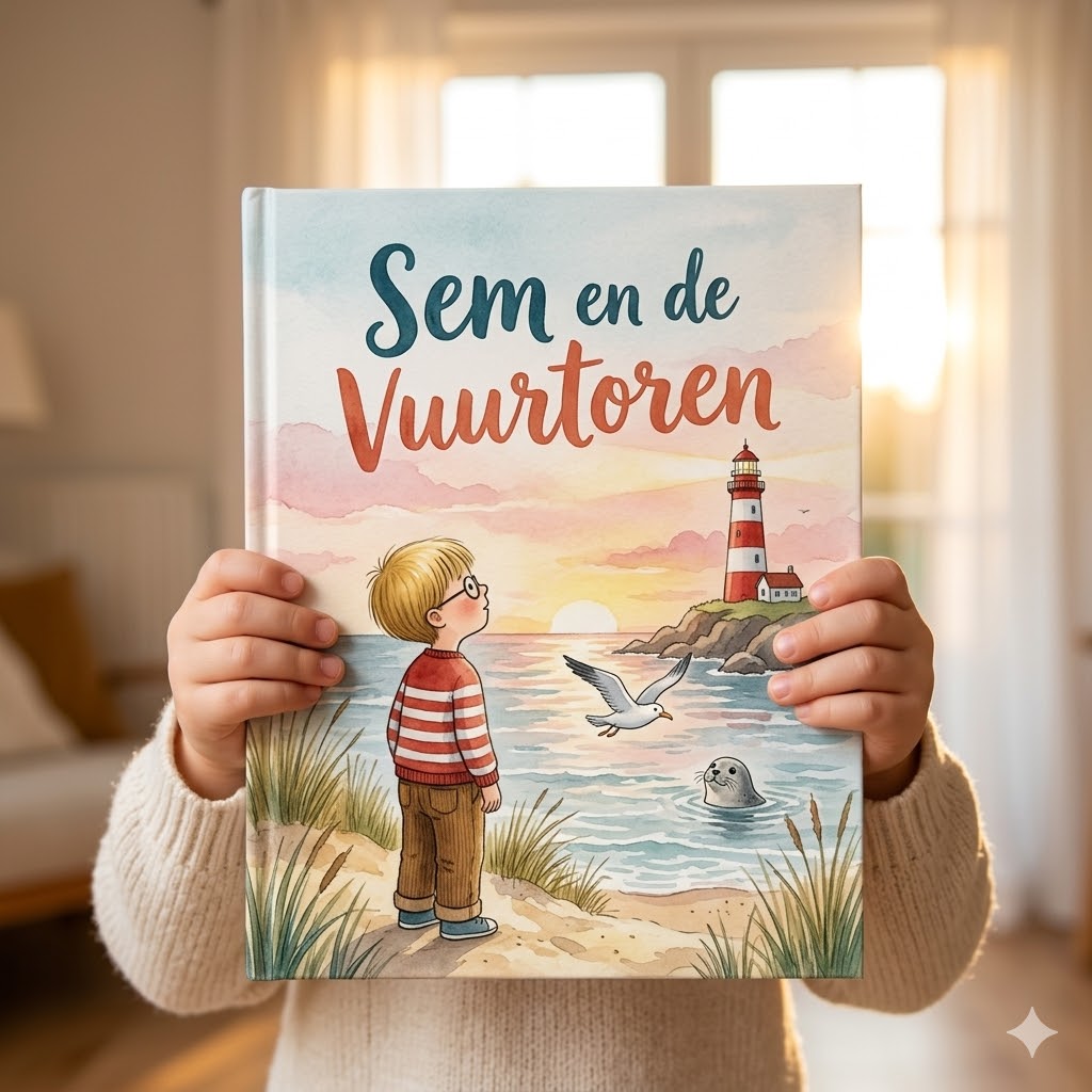 Een boekje vastgehouden door een kind: Sem en de Vuurtoren